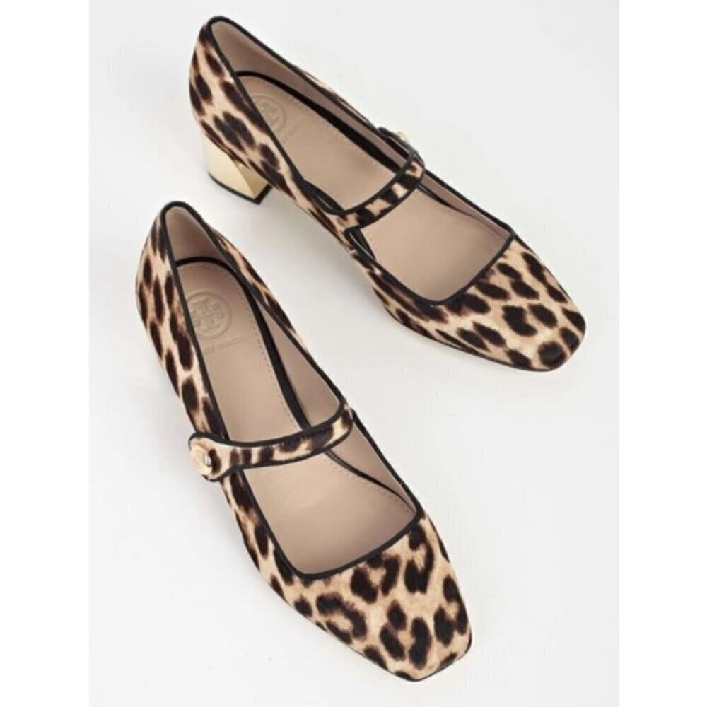 💕TORY BURCH💕 Marisa Calf Hair Mary Jane Pumps ~ Leopard Print 10